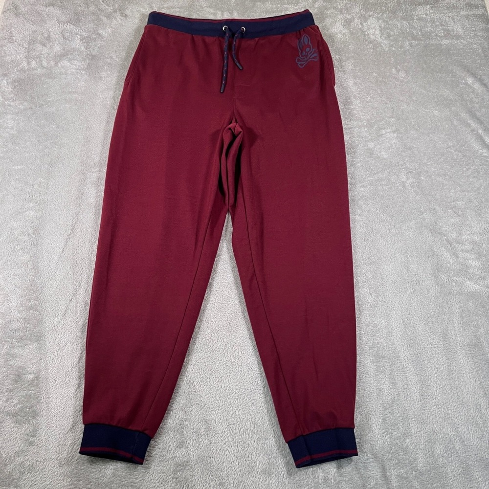 Psycho Bunny Pants Mens Size Large Burgundy Joggers 28" Inseam Lounge Drawstring